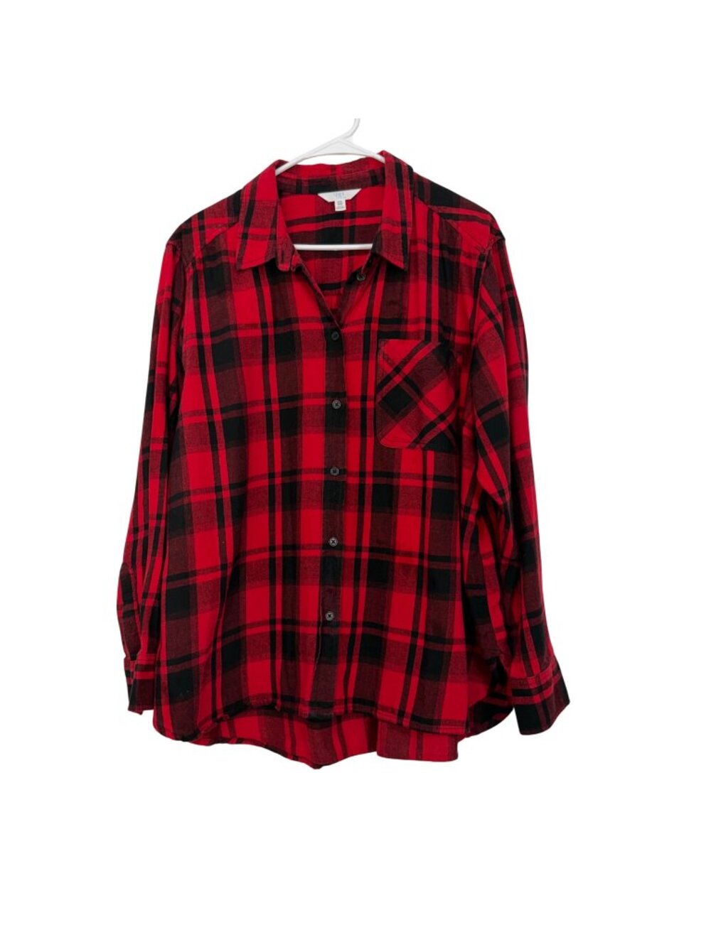 Time And Tru Red & Black Plaid Flannel Button-Up Shirt Long Sleeve Size XXL(20)